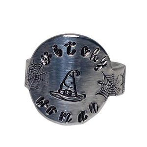Handmade 9 stamped Witchy Woman adjustable hypoallergenic medallion‎ ring